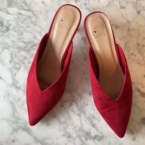 Red faux suede mules - Picture 3 of 3